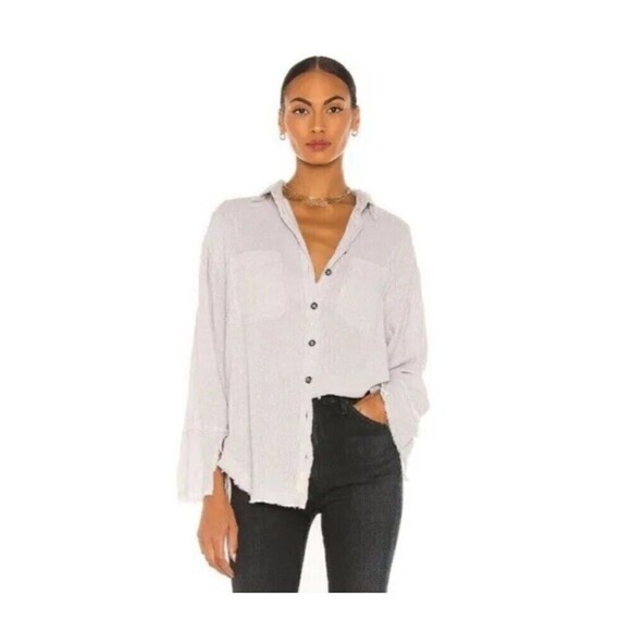 Free People We The Free Venice Linen Blend Button Down Shirt in Sand Size Small - Picture 2 of 10